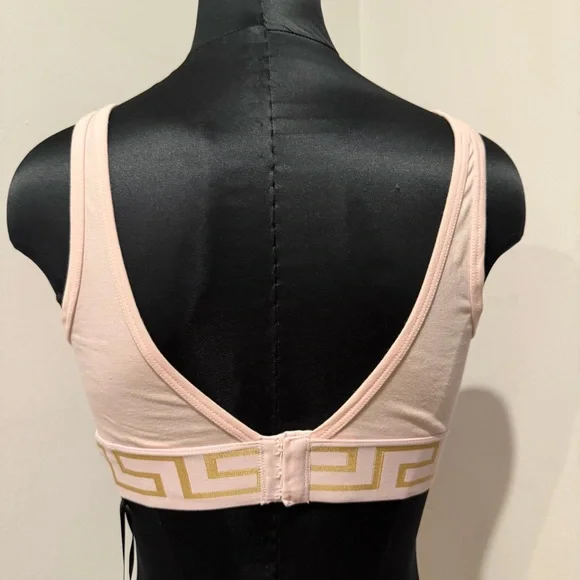 NEW NWT Versace Pink Gold Greca Bra and Thong underwear set sz 2 bralette $$290